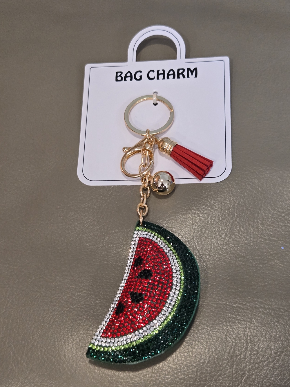 Bag Charm Gold-Tone Red Watermelon Crystal Tassel